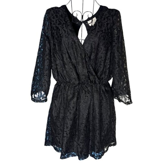 Everly Pants - 5/$25 Everly‎ Women's L Long Sleeve Black Lace Crossover Romper Office Victorain